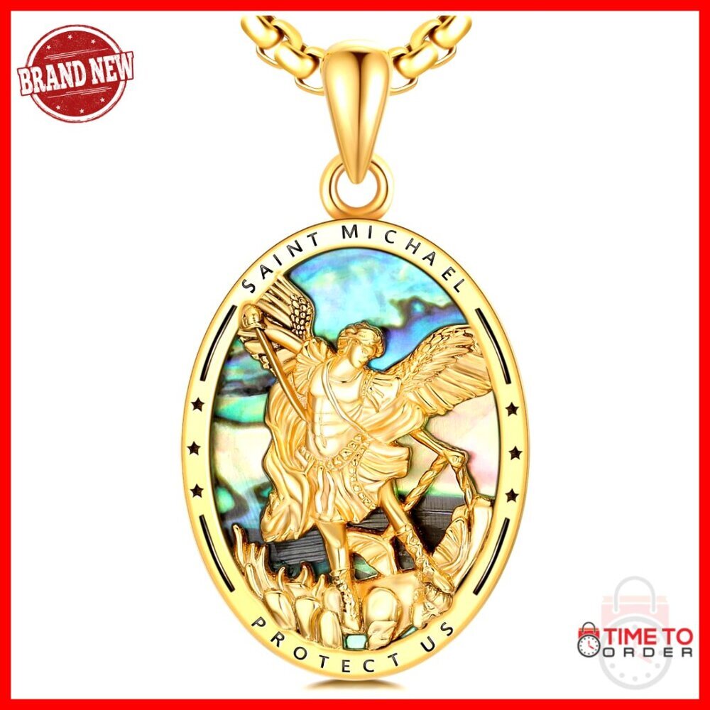 Sterling Silver St Michael Pendant Necklace 22 Inch Chain Religious Jewelry